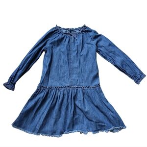 GAP Girls Size 8 100% Cotton Blue Denim Pleated Bishop Sleeve Dress
